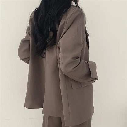 Casual Notch Lapel Suit Set with Button Thick Wide Leg Small Suit Pants High Waist Drape Polyester Business Lady Style Women