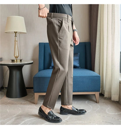 Mens Suit Pants 2026 Spring New British Style Elastic Waist Solid Casual Formal Dress Pants Slim Fit Trousers for Men Clothing