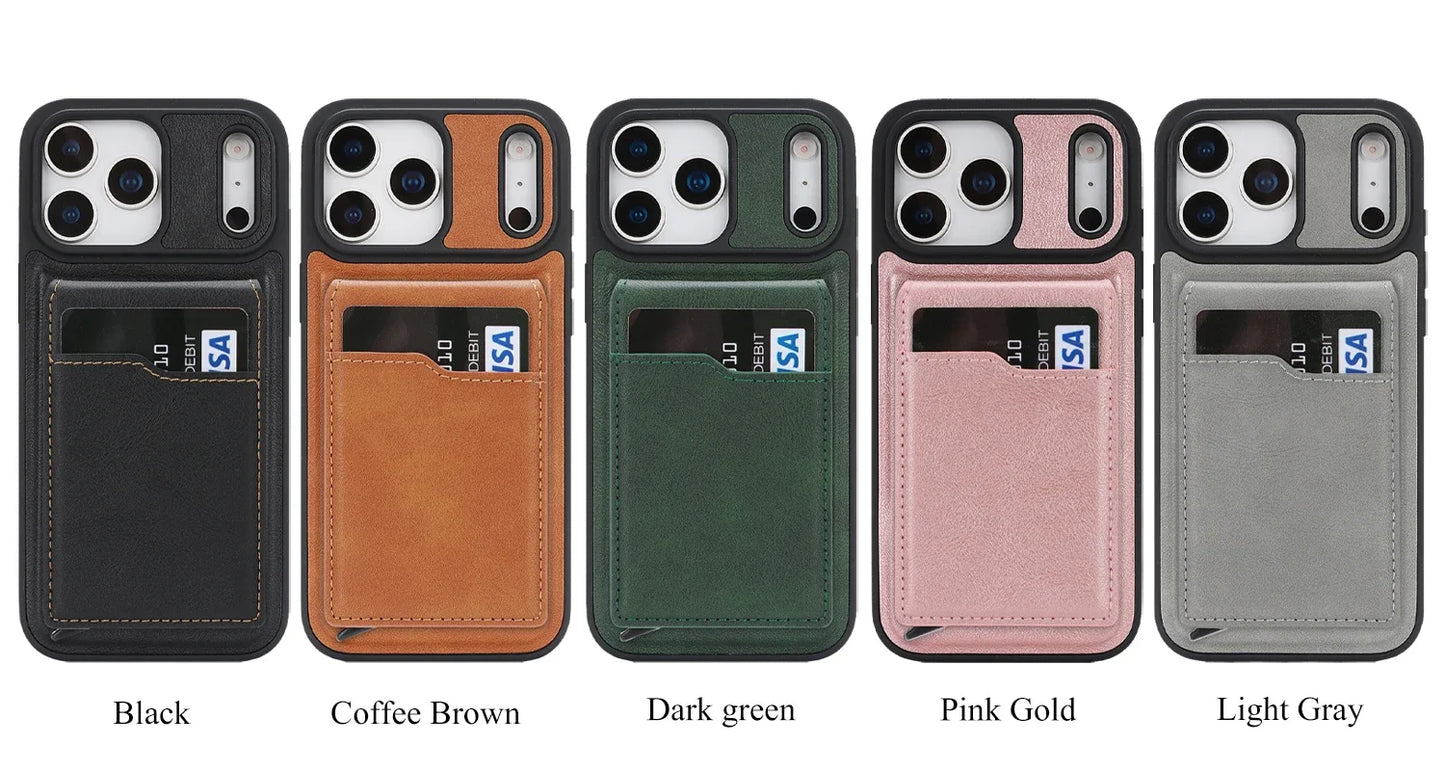 Magnetic Wallet Phone Case for iPhone 13 14 15 16 17 Pro Max, Wireless Charging Foldable Stand, Card Holder Protective Cover