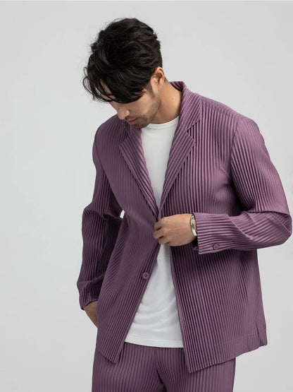 Pleated Blazer Black Suits For Men High Quality Casual Japanese Style Blazers Stretch Fabric Slim Fit Coat