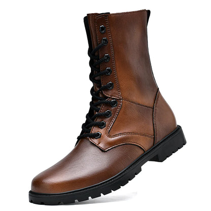 Fashion High Quality Business Boots Mens Winter Genuine Leather Outdoor Motorcycle Boots Male Lace-up Men's High Top Sneakers