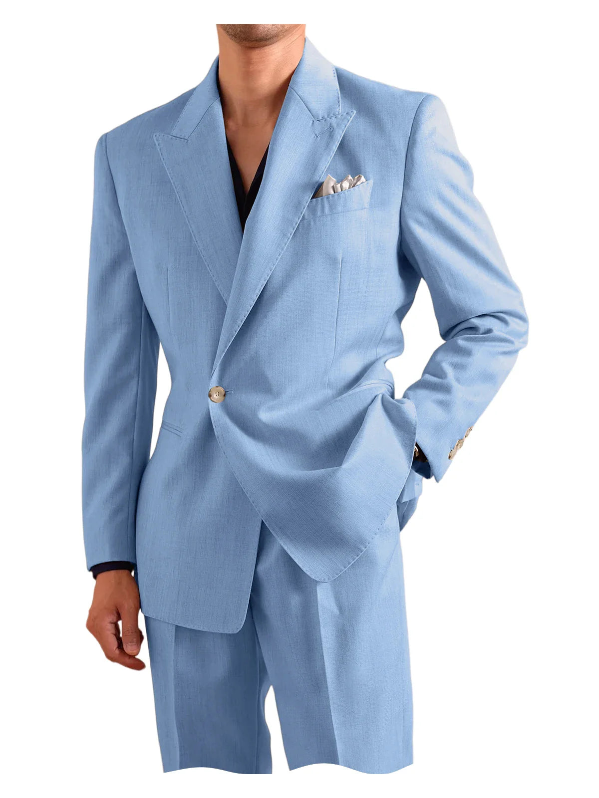 Men's 2 Piece One Button Suit Set Peak Lapel Slim Fit Blazer Long Pants Formal Wear for Wedding Party Prom Business