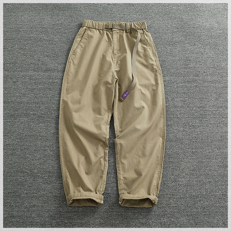 Summer thin casual pants men's straight straight tube loose conical overalls all cotton wash re-engraved purple mark daddy pants