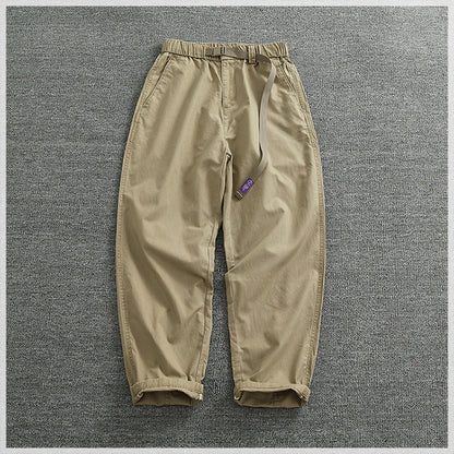 Summer thin casual pants men's straight straight tube loose conical overalls all cotton wash re-engraved purple mark daddy pants