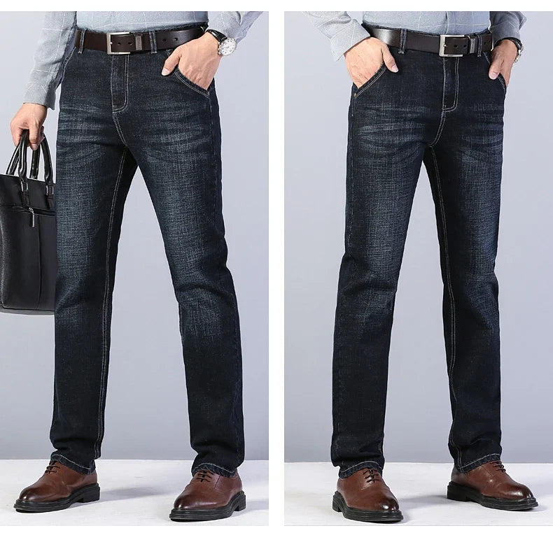 2026 New Men's Stretch Regular Fit Jeans Business Casual Classic Style Fashion Denim Trousers Male Black Blue Gray Pants