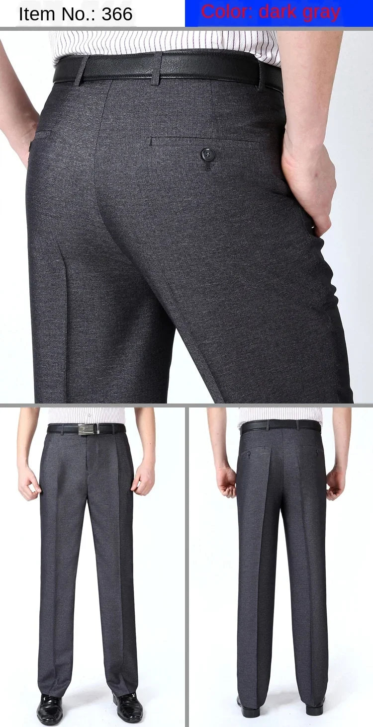 High Waist Double Pleated Men Suit Pants Summer Black Straight Office Formal Dress Trouser for Man Black Gray Size 40 42 44