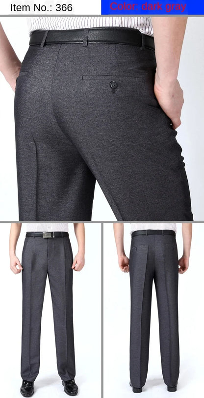 High Waist Double Pleated Men Suit Pants Summer Black Straight Office Formal Dress Trouser for Man Black Gray Size 40 42 44