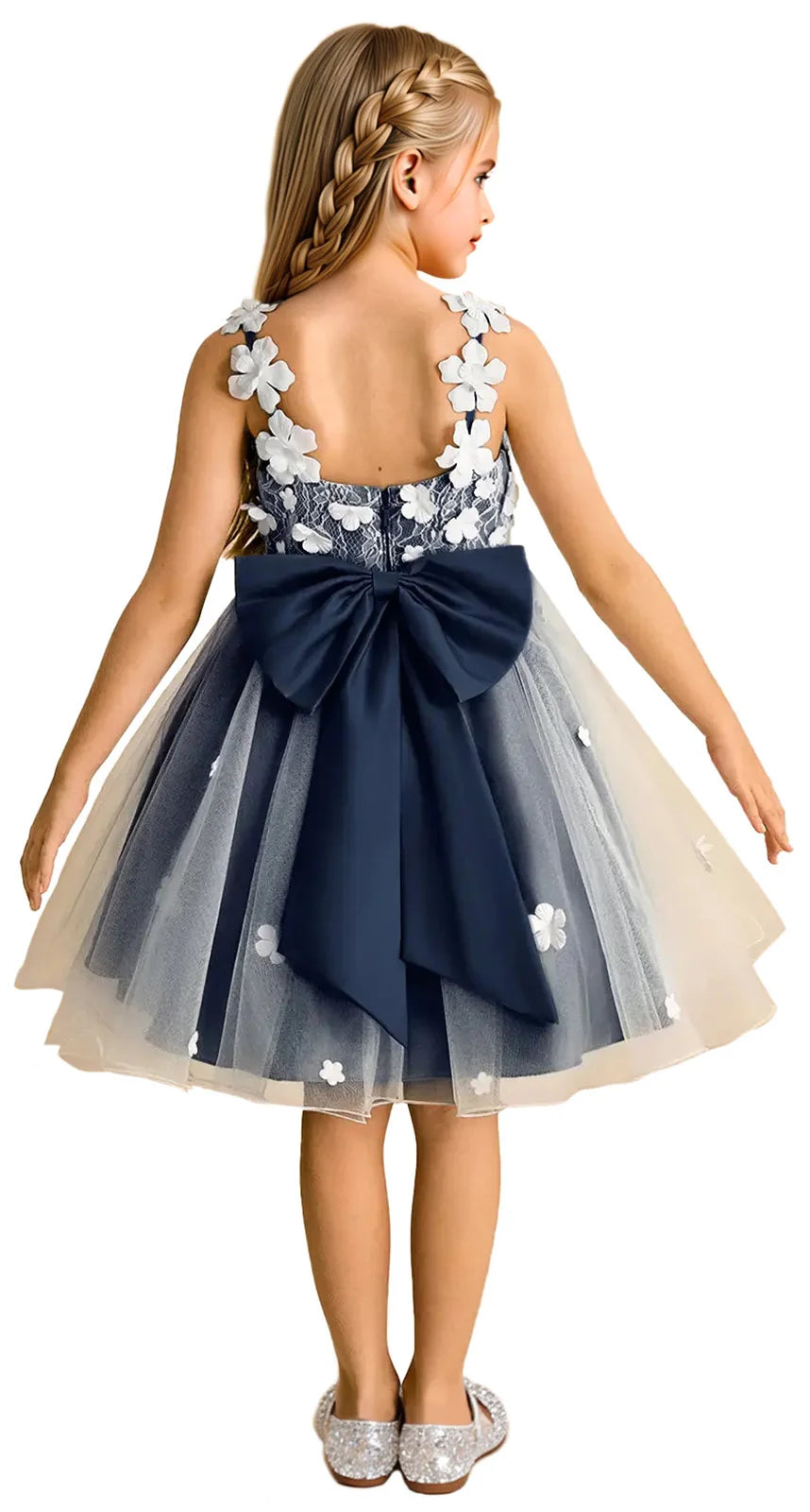 Snvdzo Princess Girls Lace Flower Girl Dress 3D Floral Sleeveless Tulle Princess Wedding Pageant Party Dresses 2026 with Big Bow