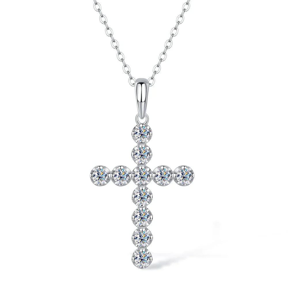Moissanite Cross Pendant Necklace Original S925 Sterling Sliver Plated 18k White Gold Jesus Cross Necklace Jewelry For Men/Women