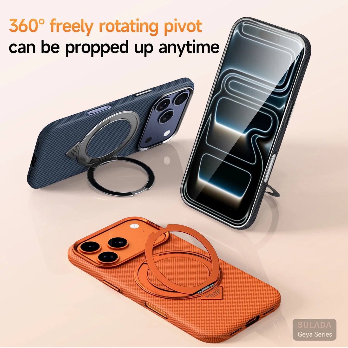 Kevlar Pattern Texture Wireless Charging Case For IPhone 18 Pro Max 17 16 360° Rotate Bracket Bare-metal Feel Drop-Proof Cover
