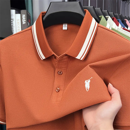 100% pure cotton short sleeve polo shirt high-end brand Paul Pony embroidered stripe summer luxurious breathable men's T-shirt