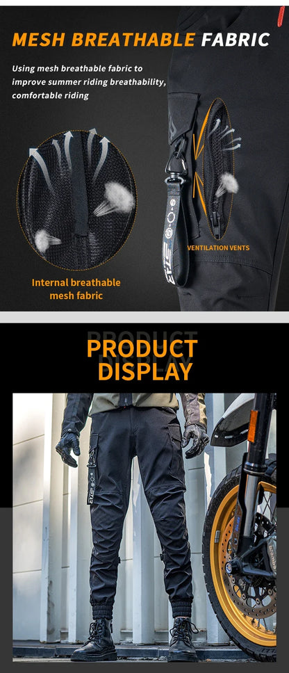 New Black Motorcycle Pants Riding Men Equipemt Summer Breathable Trousers With CE Protection Armor Wearing Gears Accessories