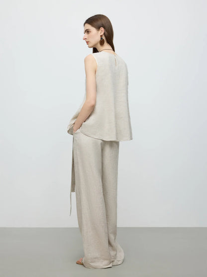 Sleeveless Round Neck Women's Shirt Subtle A Line Style 2025 Summer New Collection Shirts 25FE12079