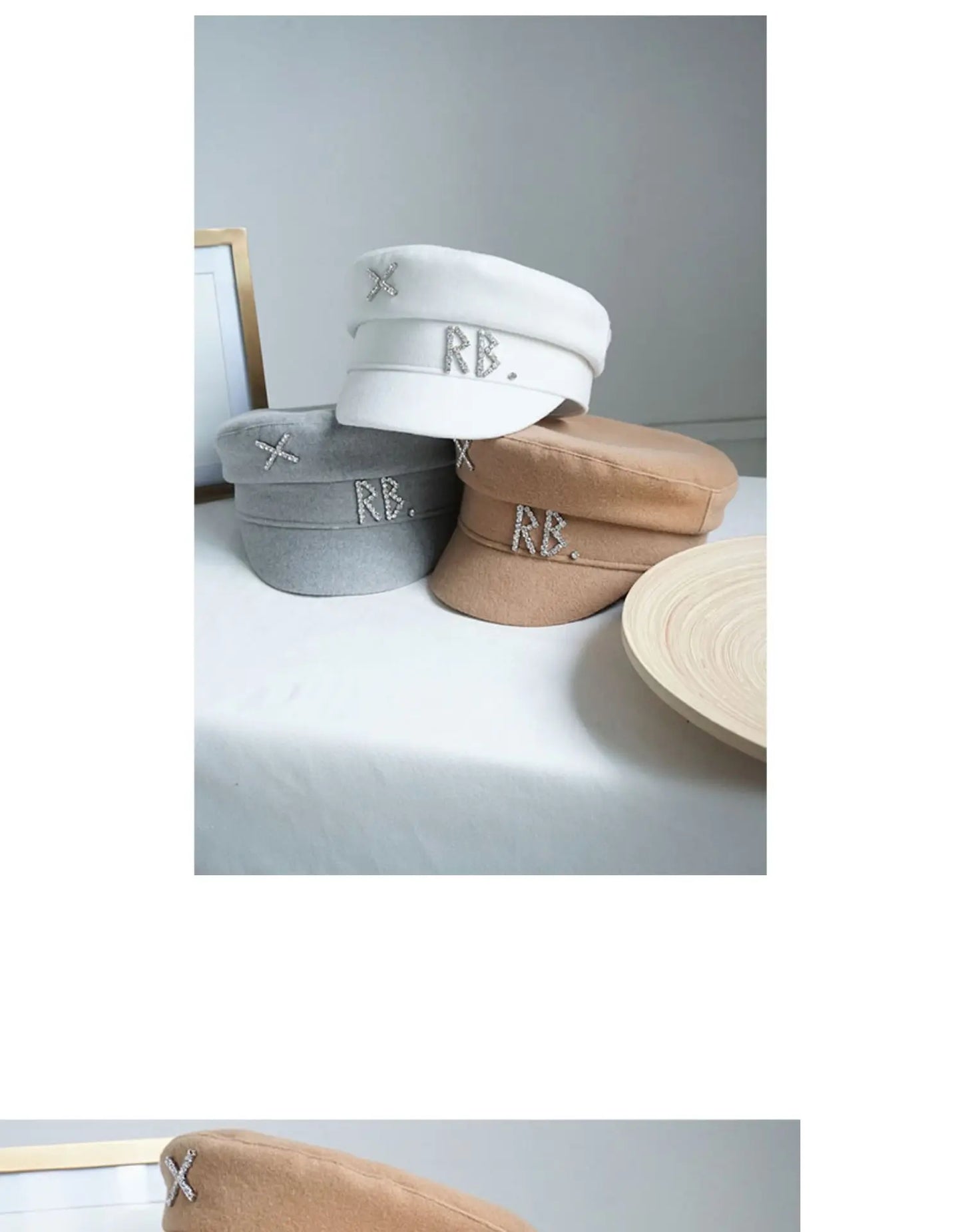 Autumn Winter Newsboy Caps Women Wool Diamond Letter Caps Baker Boy Cap S-XL