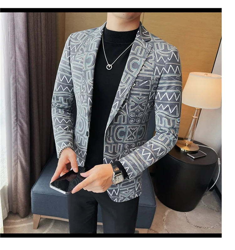 High Quality Men's Printed Suit Jacket for Men Autumnn Fashion Slim Fit Casual Business Blazers Wedding Social Dress Coats 4XL-M