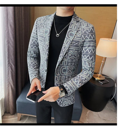 High Quality Men's Printed Suit Jacket for Men Autumnn Fashion Slim Fit Casual Business Blazers Wedding Social Dress Coats 4XL-M