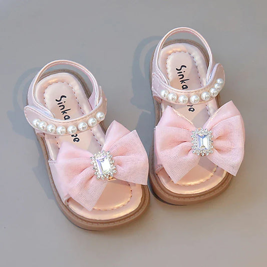 Summer Princess Sandals For Girls Luxury Diamond Pearl Girl's Sandals Trend Fashion Anti-slippery Girl's Beach Shoes Kids Sandal