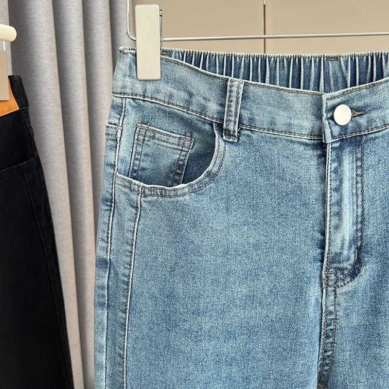 Women's Split Leg Opening Drainpipe Jeans, Casual Ankle Length Denim Pants, Straight Leg, Plus Size, Spring, Autumn, 100kg, 1649