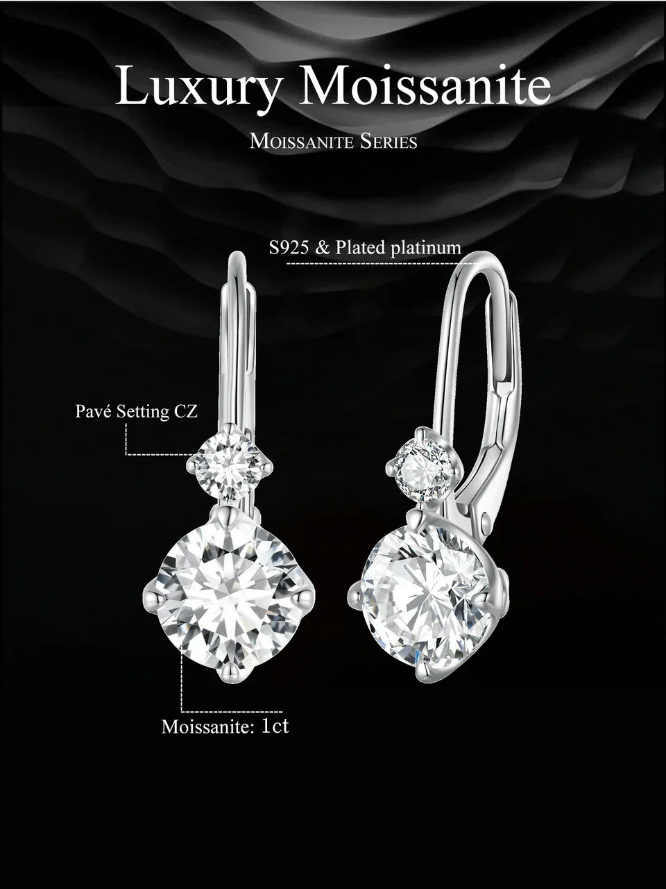 2 CTTW Moissanite Ear Buckles 925 Sterling Silver Hoop Earrings for Women Fine Jewelry Gift