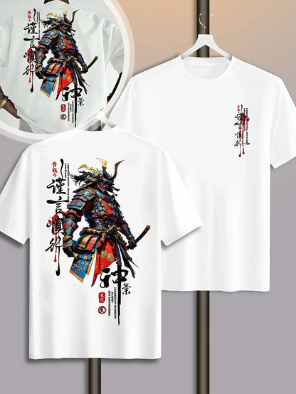 Japanese Samurai Warrior Print on Premium Soft 100% Cotton Mens T Shirt Perfect for Summer Night Outs and City Walks