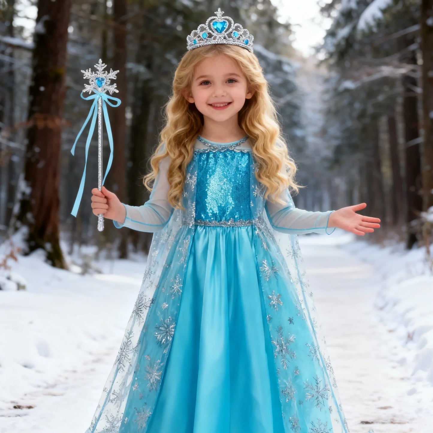 Girls Cosplay Snow Queen Elsa Snowflake Cape Costumes Kids Carnival Party Prom Gown Children Clothes Elsa Princess Dresses