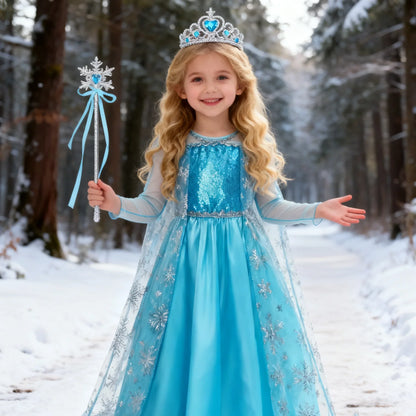 Girls Cosplay Snow Queen Elsa Snowflake Cape Costumes Kids Carnival Party Prom Gown Children Clothes Elsa Princess Dresses