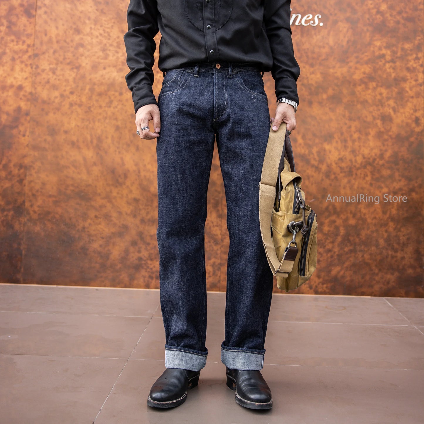 Red Tornado NOIR 18oz Indigo Selvedge Denim Jeans One-wash with Cinch-Back and Arcuate Stitching
