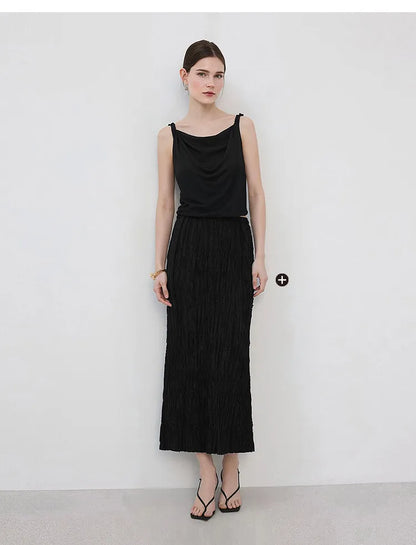 Pleated Women's Skirt 2026 Summer New Elastic Waist Flowy A-Line Midi Skirt Casual Versatile Women's Clothing 12622123