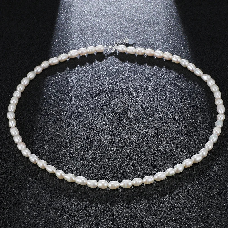 Small Size 4.5-5.5mm Natural Freshwater White Pearl Necklace Rice Shape Fashion S925 Silver Jewelry for Women Girls