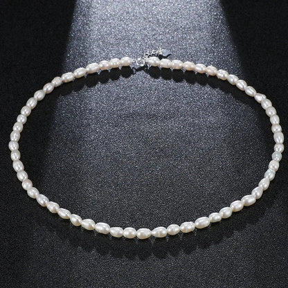 Small Size 4.5-5.5mm Natural Freshwater White Pearl Necklace Rice Shape Fashion S925 Silver Jewelry for Women Girls
