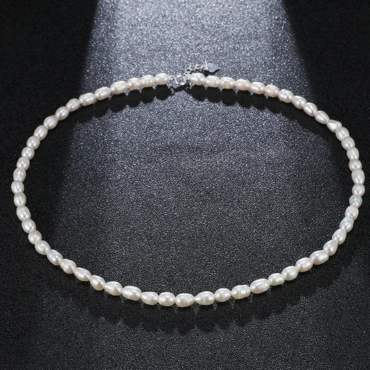 Small Size 4.5-5.5mm Natural Freshwater White Pearl Necklace Rice Shape Fashion S925 Silver Jewelry for Women Girls