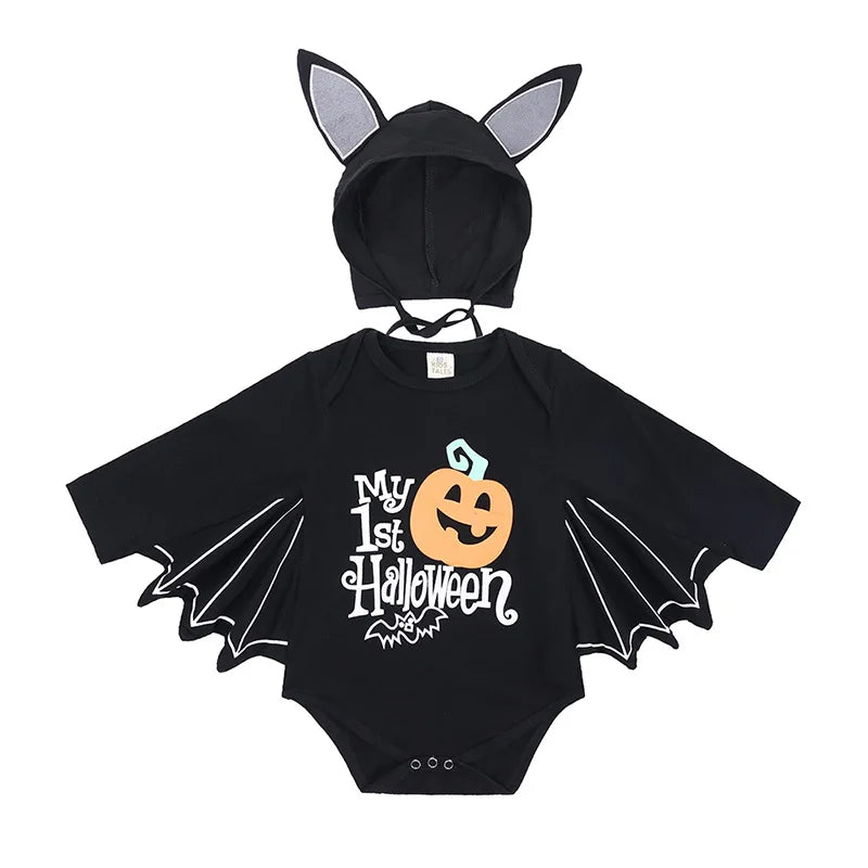 Baby's First Halloween Costume Black Bat Romper Jumpsuit Infant Boys Girls Purim Party Carnival Fancy Dress Cosplay Long Short