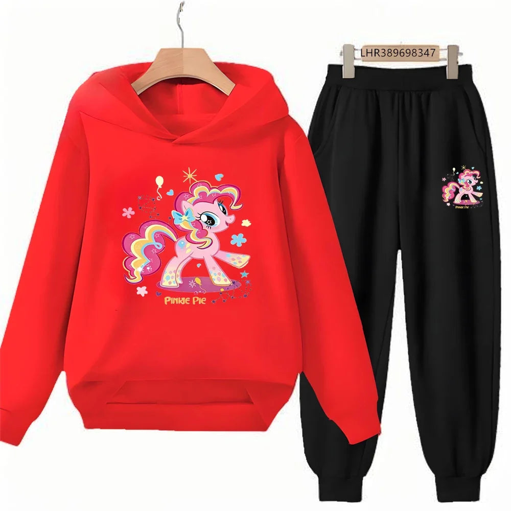 Unicorn Pony Hoodie Kids 3-12 Years Boys Girls Red Casual Tops+Pants Sets Children Long Sleeves Autumn Fashion Clothes