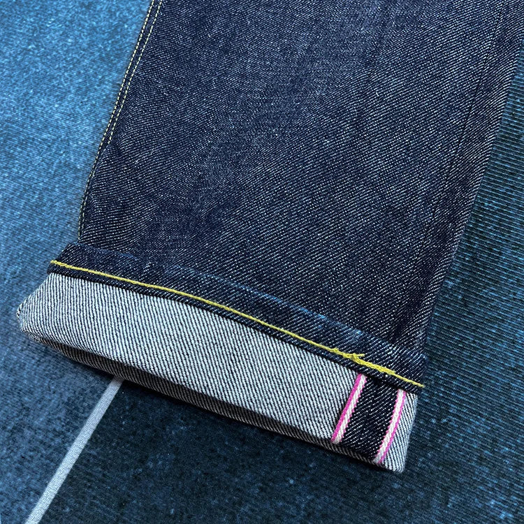 16oz High Quality Pink Selvadge Denim Jeans for Men Cotton Washed Pants Raw Blue American Vintage Hard Thick Straight Trousers