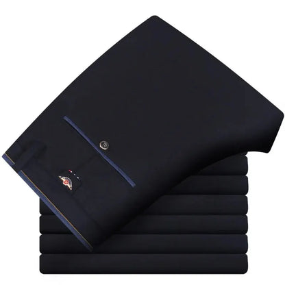 Men's Elastic Straight Pants Business Casual Long Suit Pants Male Formal Trousers Solid Colors Black BLue