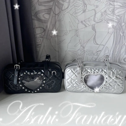 Pink Transparent Pocket Japanese Itabag Rivet Design Lolita Shoulder Bag PU Leather Harajuku Pain Bags Y2k Sweet Handbags Girls
