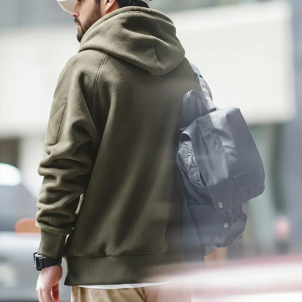 2024 Autumn Winter Casual Heavyweight Hoodie Men's Black Versatile Thickened Fleece Pullover Loose Warm Hooded Sweatshirt