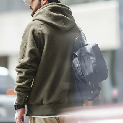 2024 Autumn Winter Casual Heavyweight Hoodie Men's Black Versatile Thickened Fleece Pullover Loose Warm Hooded Sweatshirt