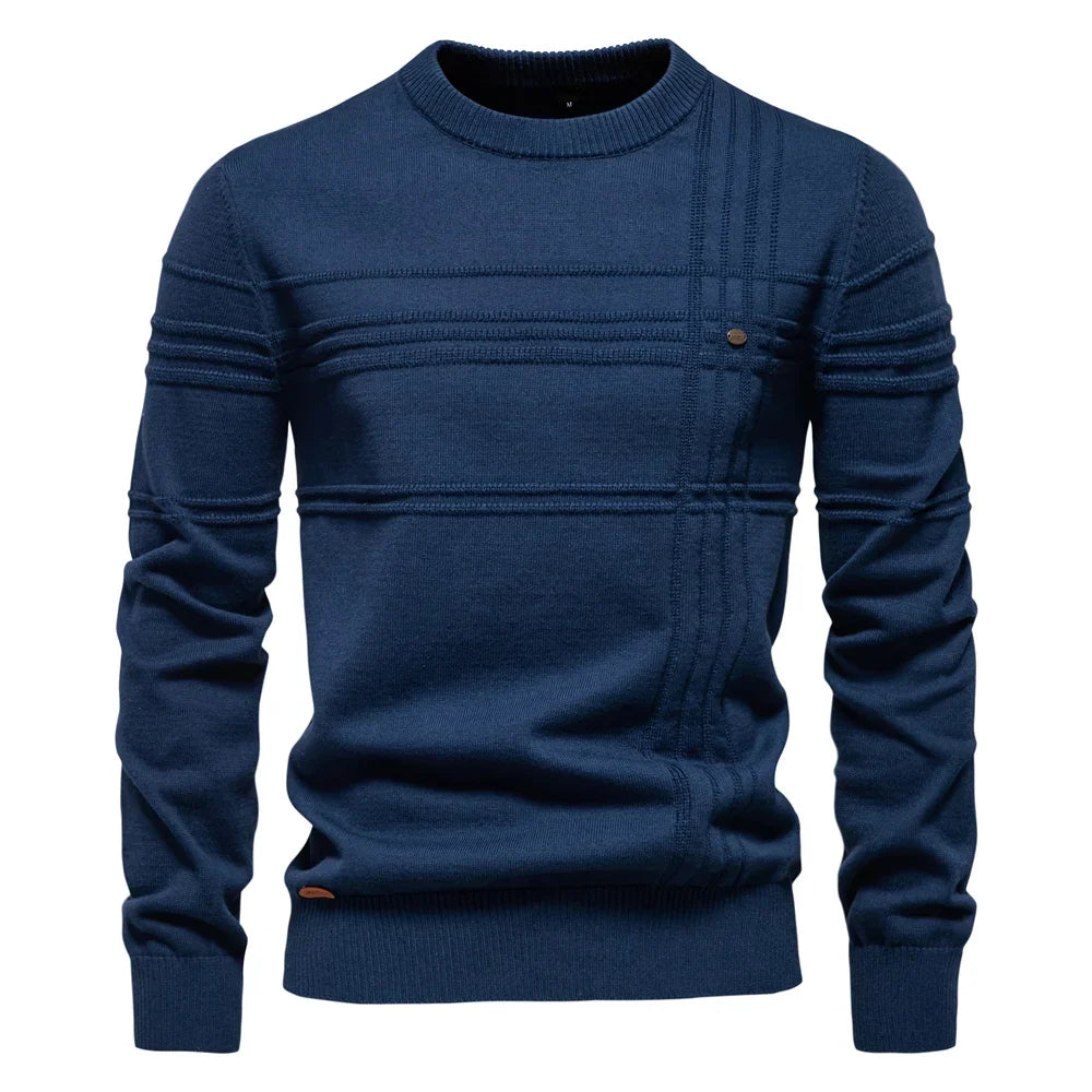 Mens Crewneck Pullover Sweater Knitted Cotton Stripped Quality Autumn Winter Warm Sweaters for Men