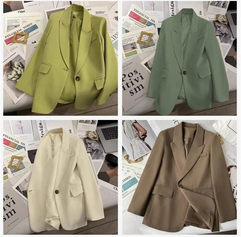 Elegant Office Lady Blazers Women Outerwears 2025Fashion Long Sleeve Single Button Blazer New Autumn Casual Female Coats Jackets