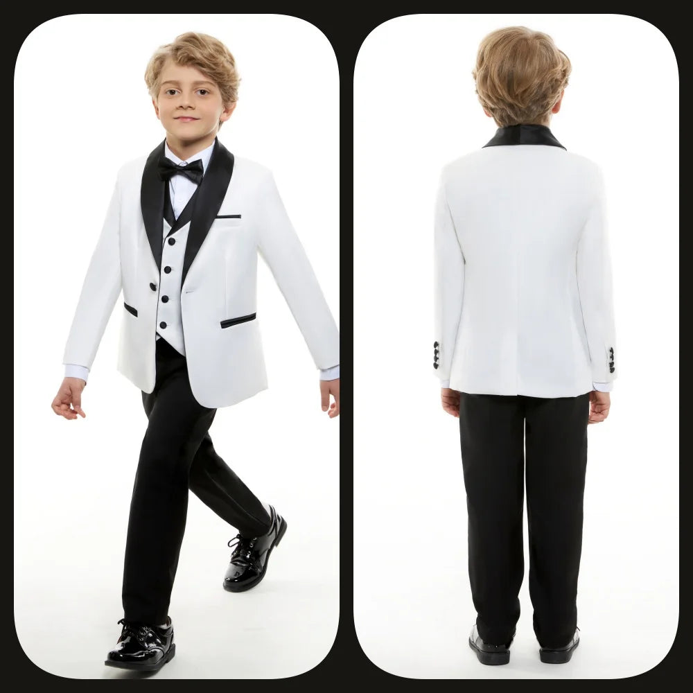 Fast Delivery Formal Boys Suit Set 4PCS Elegant White Piano Photography Suit Kids Party Ceremony Costume Party Suit