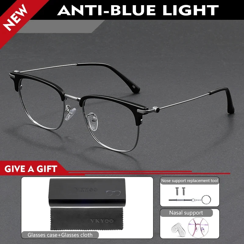 Fashion Vintage Teal Pure Titanium Eyeglasses Men and Women Computer Blue Blocking Myopia Customizable Prescription D8060