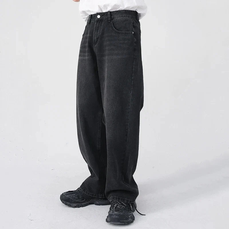 Men Classic Straight Leg Casual Jeans Male Brand Wide Leg Black Denim Pants Simple Vintage Outside High Street Denim Trousers