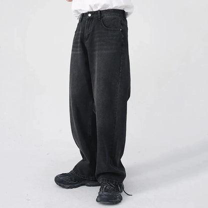 Men Classic Straight Leg Casual Jeans Male Brand Wide Leg Black Denim Pants Simple Vintage Outside High Street Denim Trousers