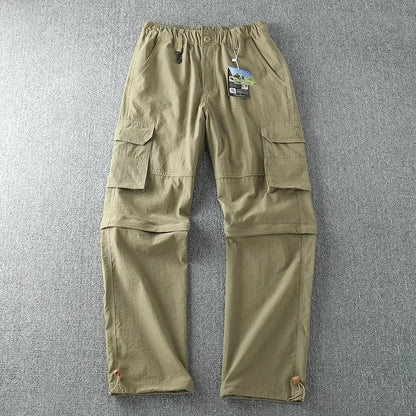 Men's Summer Cargo Pants Quick Dry Double Used Pants Elastic Waist Detachable Feet Loose Straight Waterproof Long Trousers