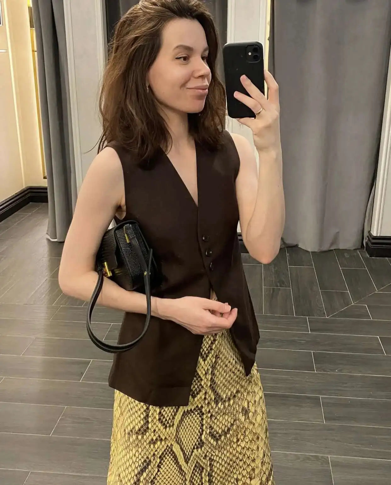 Snakeskin Printed Fashion Skirt Women's High Waist Slim Contrast Patchwork Commute Streetwear Female Vintage Y2k Skirt DDX8