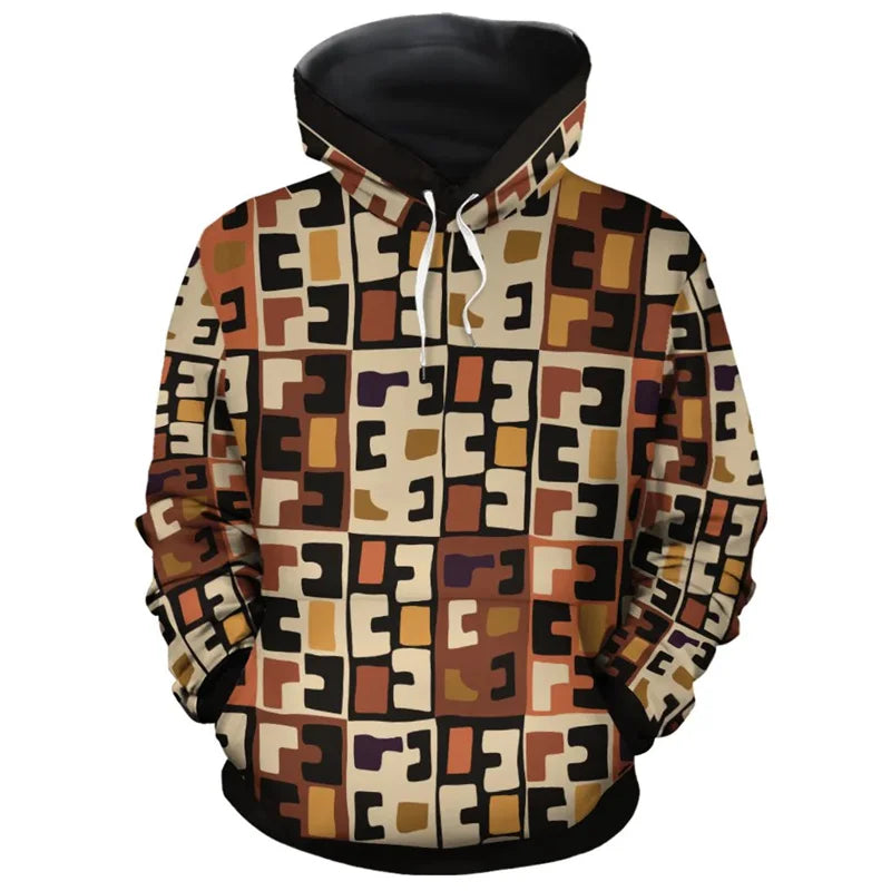 African Ethnic Tribes Unique Graphic Hoodie For Men Ethnic Printed Clothing Hooded Coat Loose Harajuku Street Vintage Hoodies