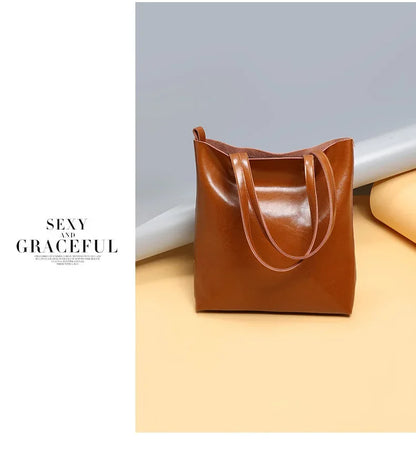 2024 Office Hand Shoulder Bags For Women Tote Cow Leather Bag Ladies Genuine Leather Handbags Big Women Bag Large Vintage Female