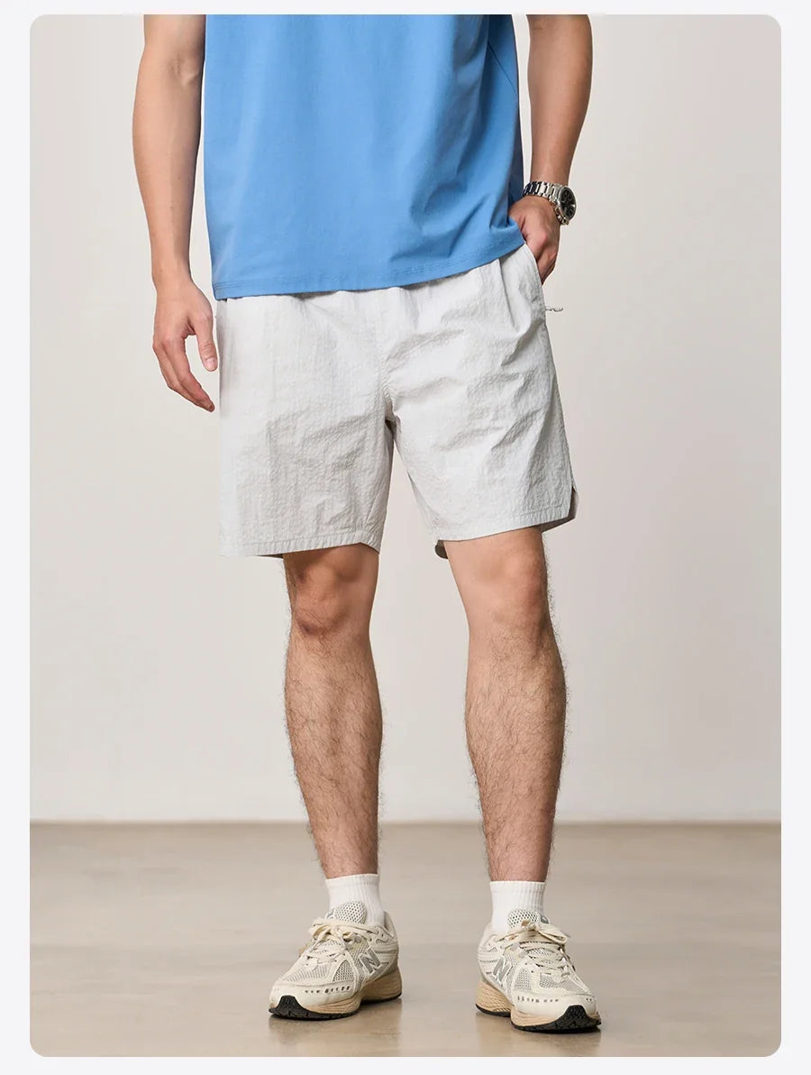 2026 Summer New Lightweight 100gsm Fabric Shorts Men Drawstring Elastic Waist Oversize Casual Outdoor Beach Shorts