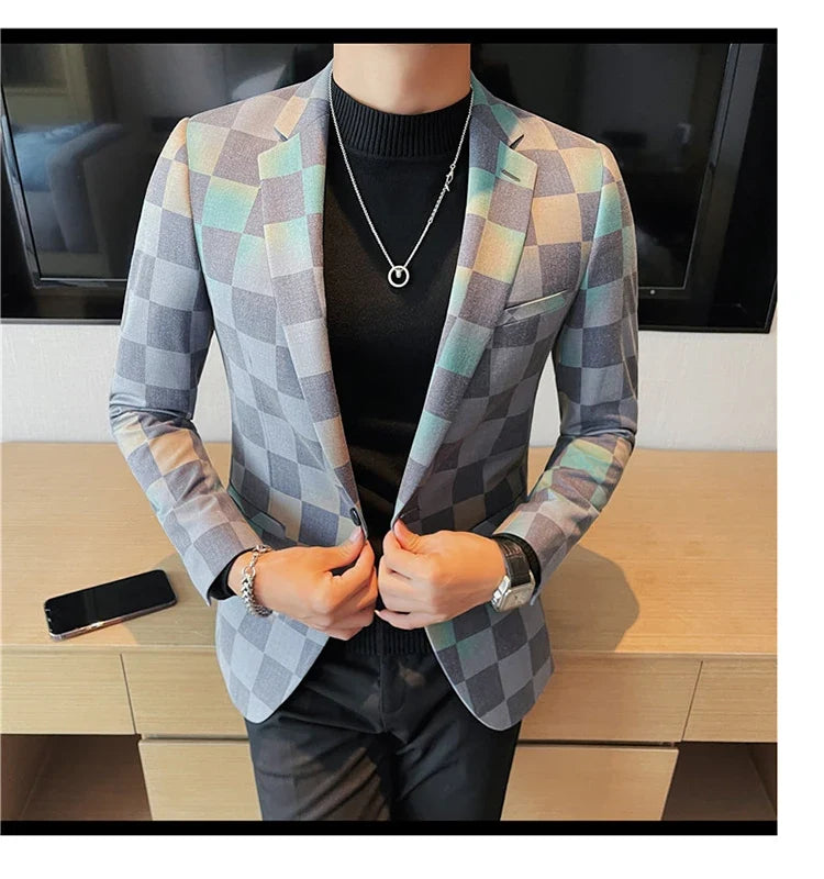 British Style Luxury Plaid Suit Jacket 2025 Spring New Men High-end Business Slim Blazers Groom Wedding Social Party Dress Coats